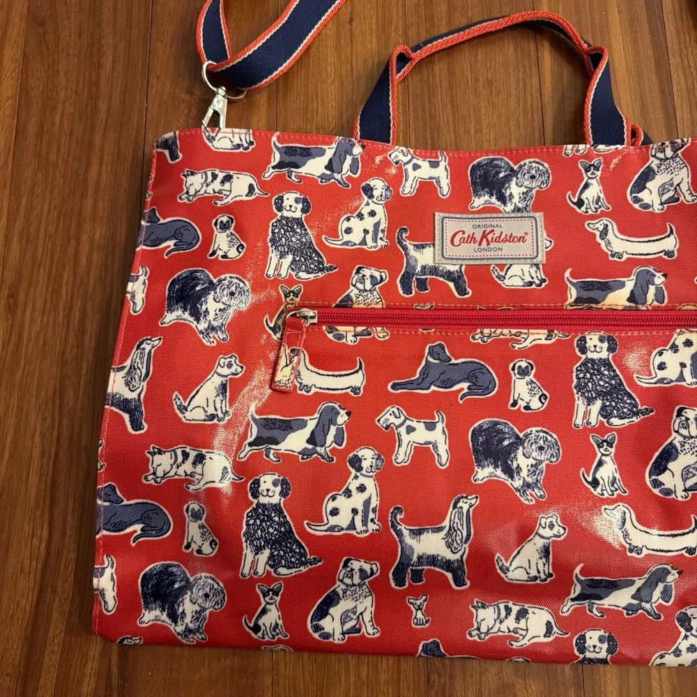 Cath Kidston Original London Oilcloth Dog Print Tote Red Navy Straps